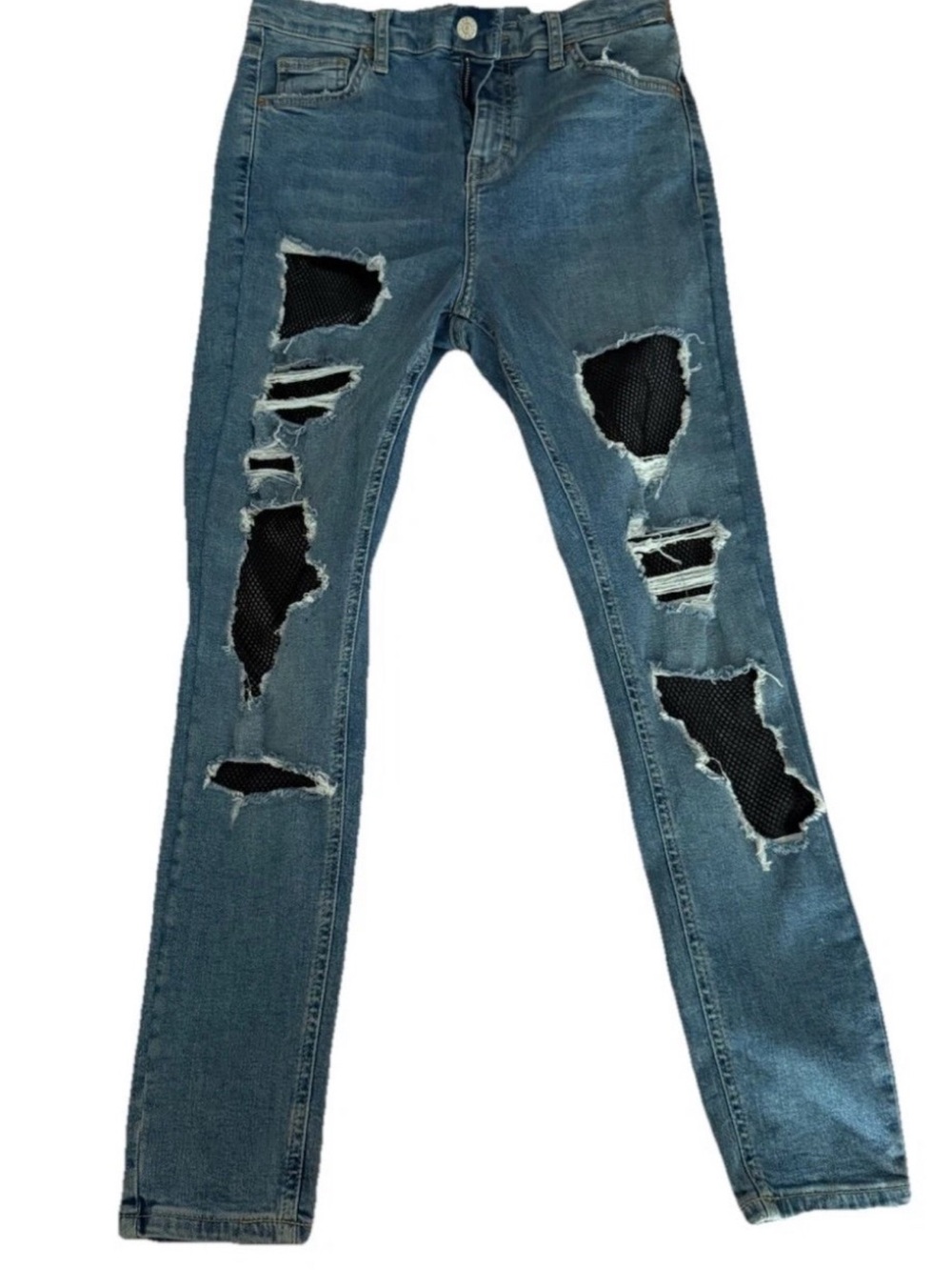 Nordstrom Dark Blue Distressed Skinny Jeans with Black Mesh